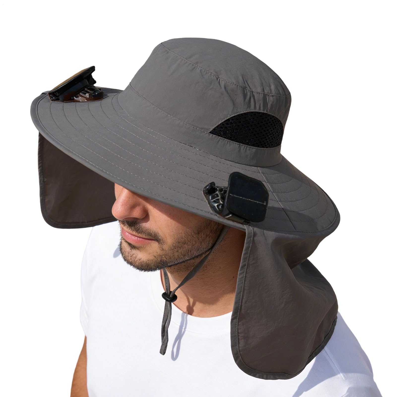 Sombrero con Ventilador,Protección UV y tejido transpirable - Plegable con Dos Ventiladores Solares para Jardinería Senderismo Playa Vacaciones - para Hombre Mujer Senderismo Exterior Playa Vacaciones