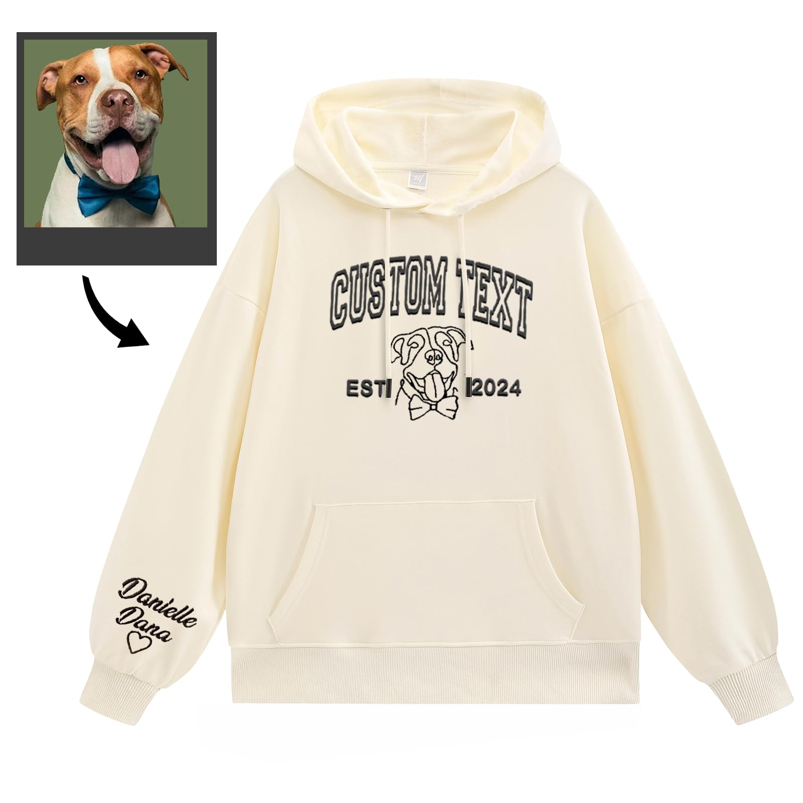 Duckbe Custom Embroidered Hoodies, Design Pet Photo Hoodie, Customizable Unisex Hoodie for Pet Lovers, Dog Mom Hoodies