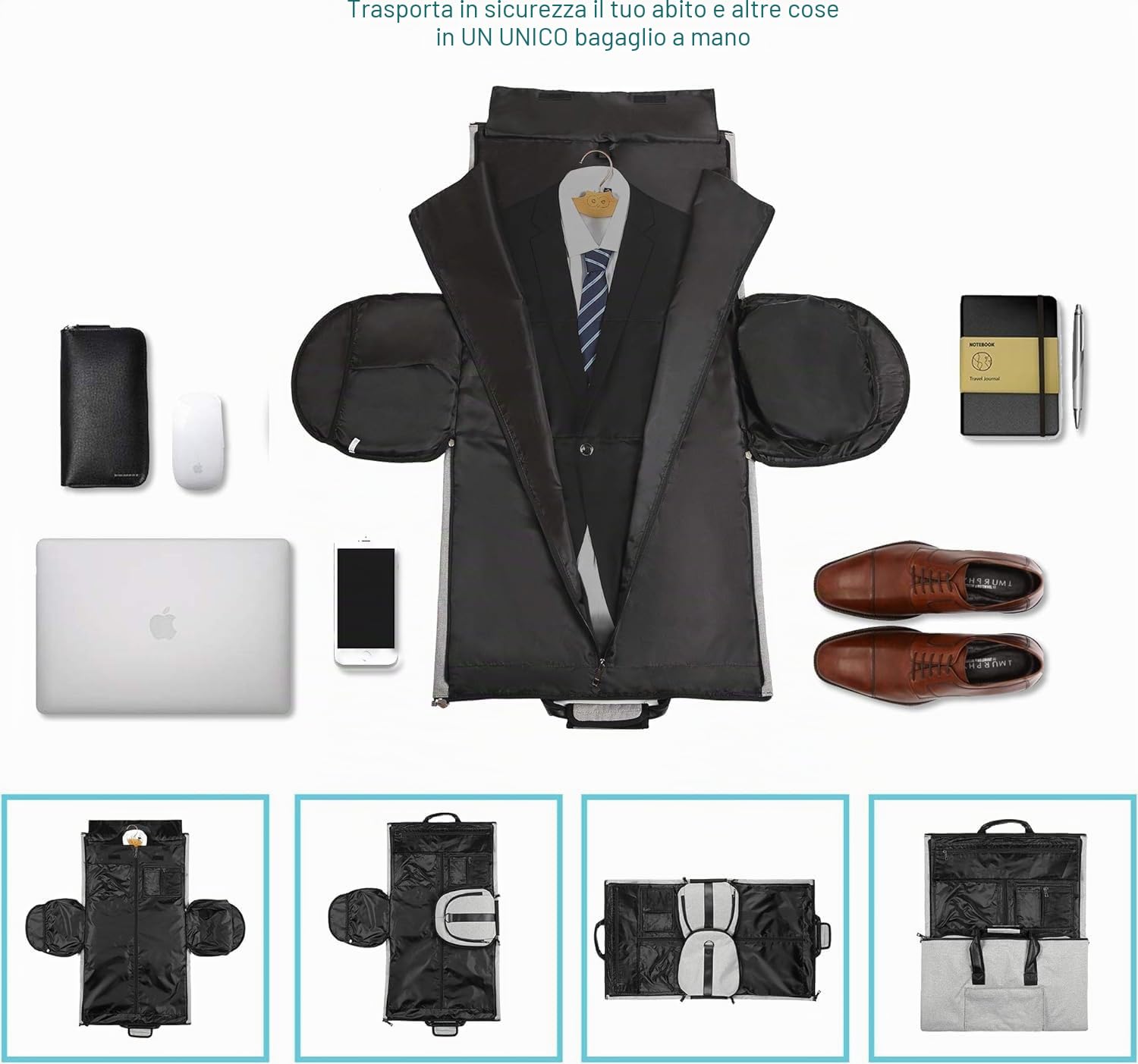ComfyDegree Borsa per indumenti da viaggio, borsone convertibile - Borsa per abito 2 in 1, zaino impermeabile, borsa da volo per weekend lungo, pieghevole, Grigio