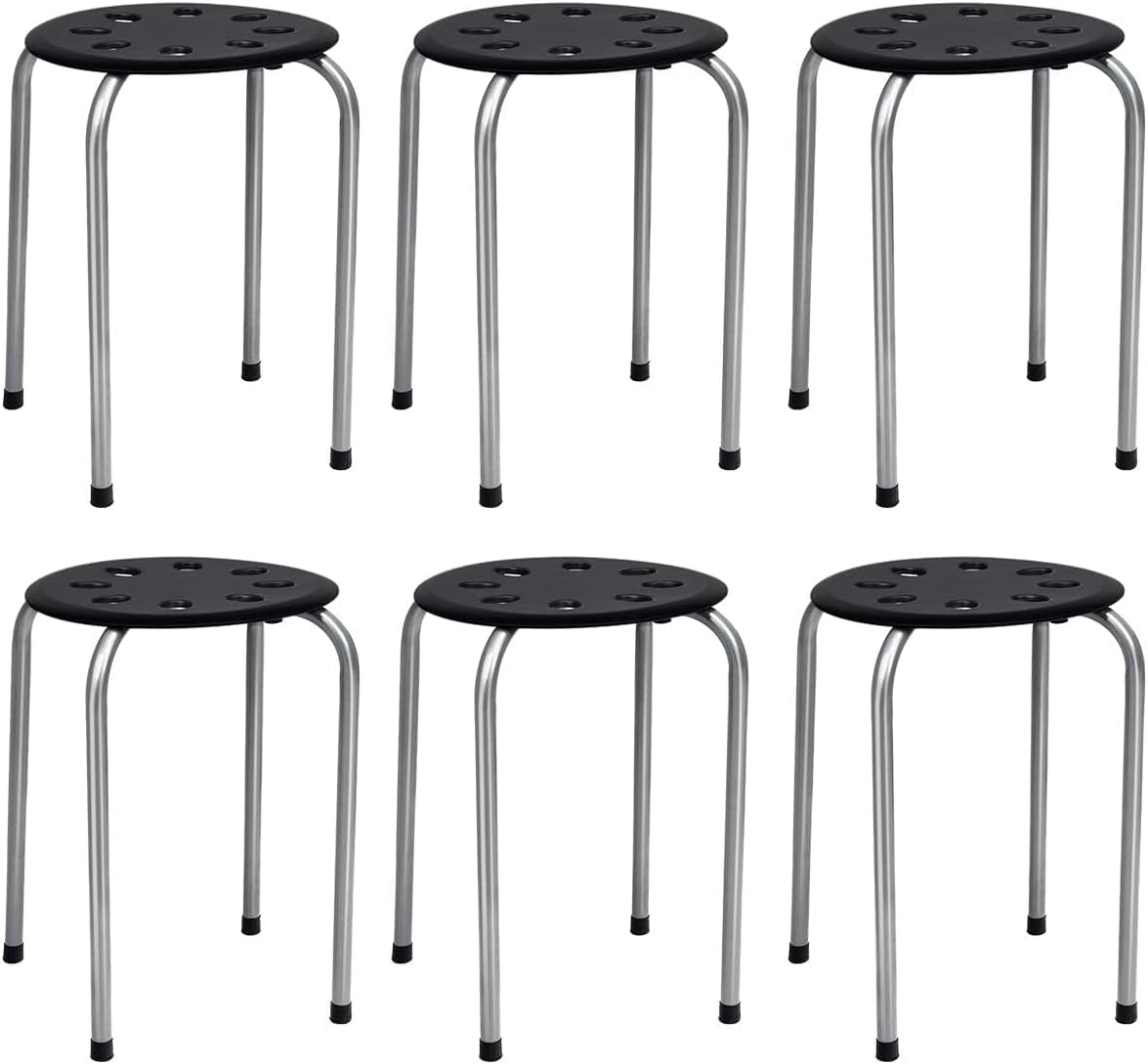 Hysache Plastic Stackable Stools Set of 6, 17.5inch Multipurpose Stool Chairs w/Metal Frame, X-Shape Connection, Non-Slip Feet, Backless Nesting Stool for Garden, Living Room, Home (Gray) HW64245