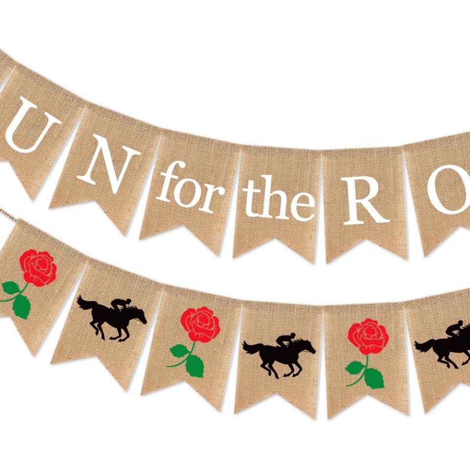 SWSATYW Burlap Run for The Roses Banner Kentucky Derby Party Garland Supplies Horse Racing Mantel Fireplace Decoration - Image 3
