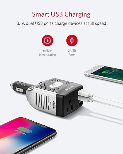 Miniatura 3 de Inversor de energía Bestek 150W  75W Negro y plateado