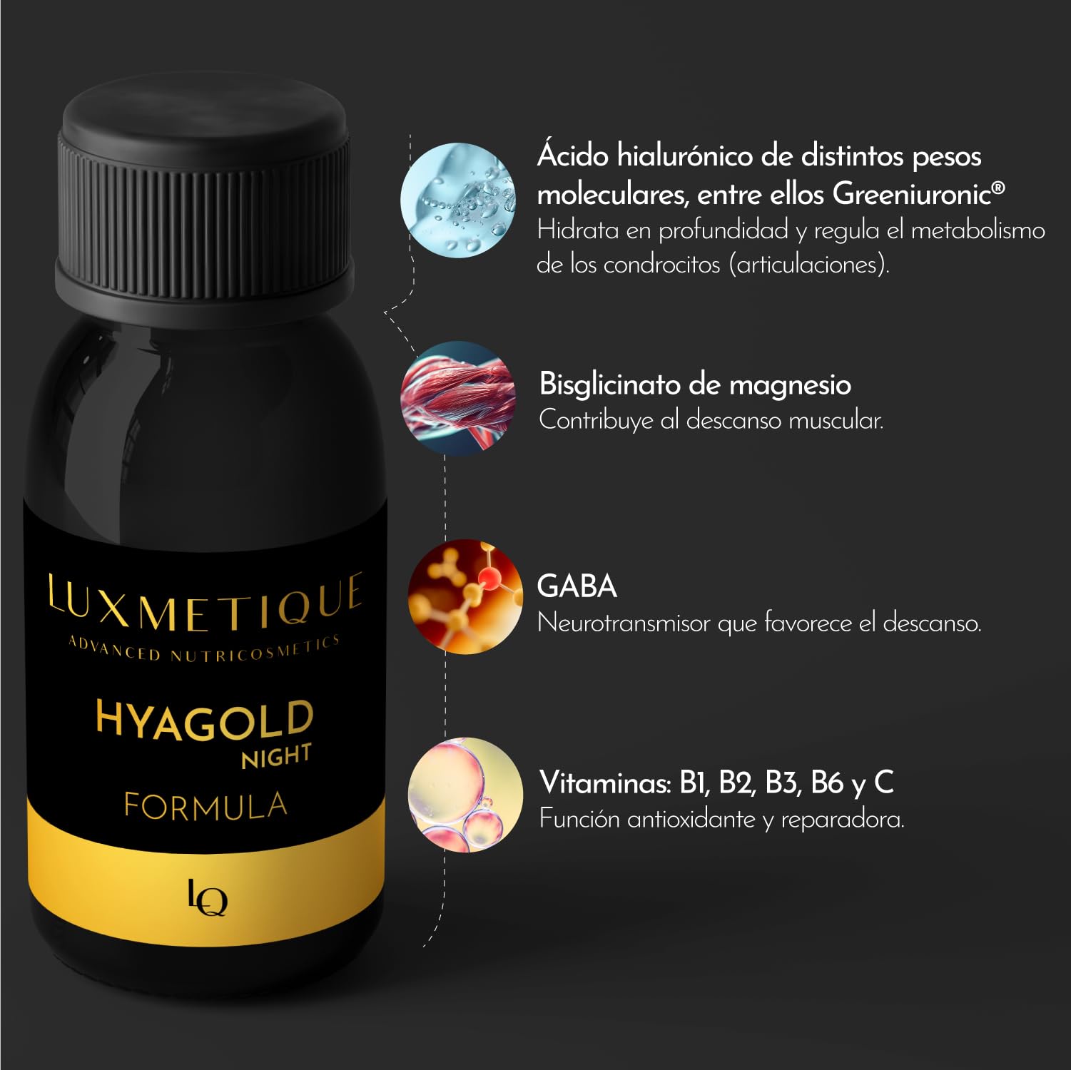 Luxmetique Formuła Hyagold Night do picia odżywki kosmetyczne (15 FIOLKI NABIE)