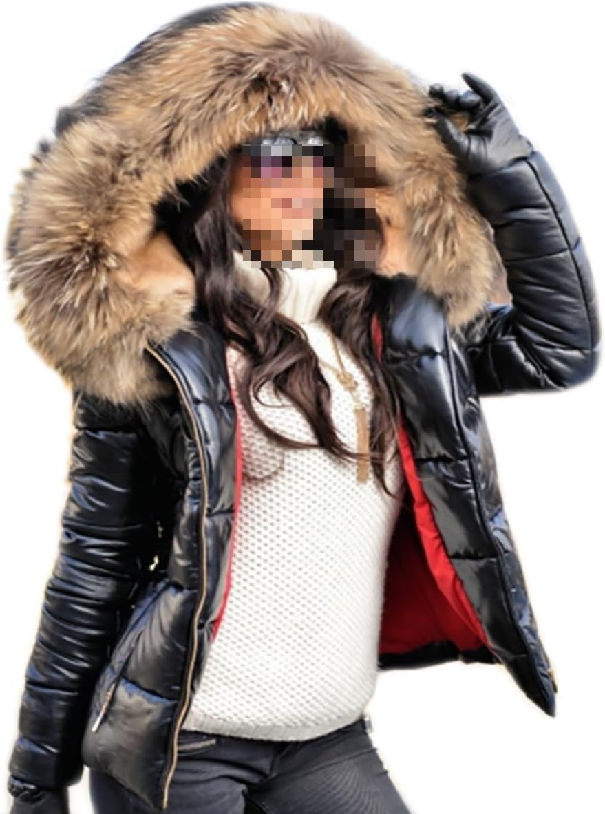 Cappotto Spesso Invernale da Donna Piumino Corto Leggero Parka Trapuntato con Cappuccio di Pelliccia