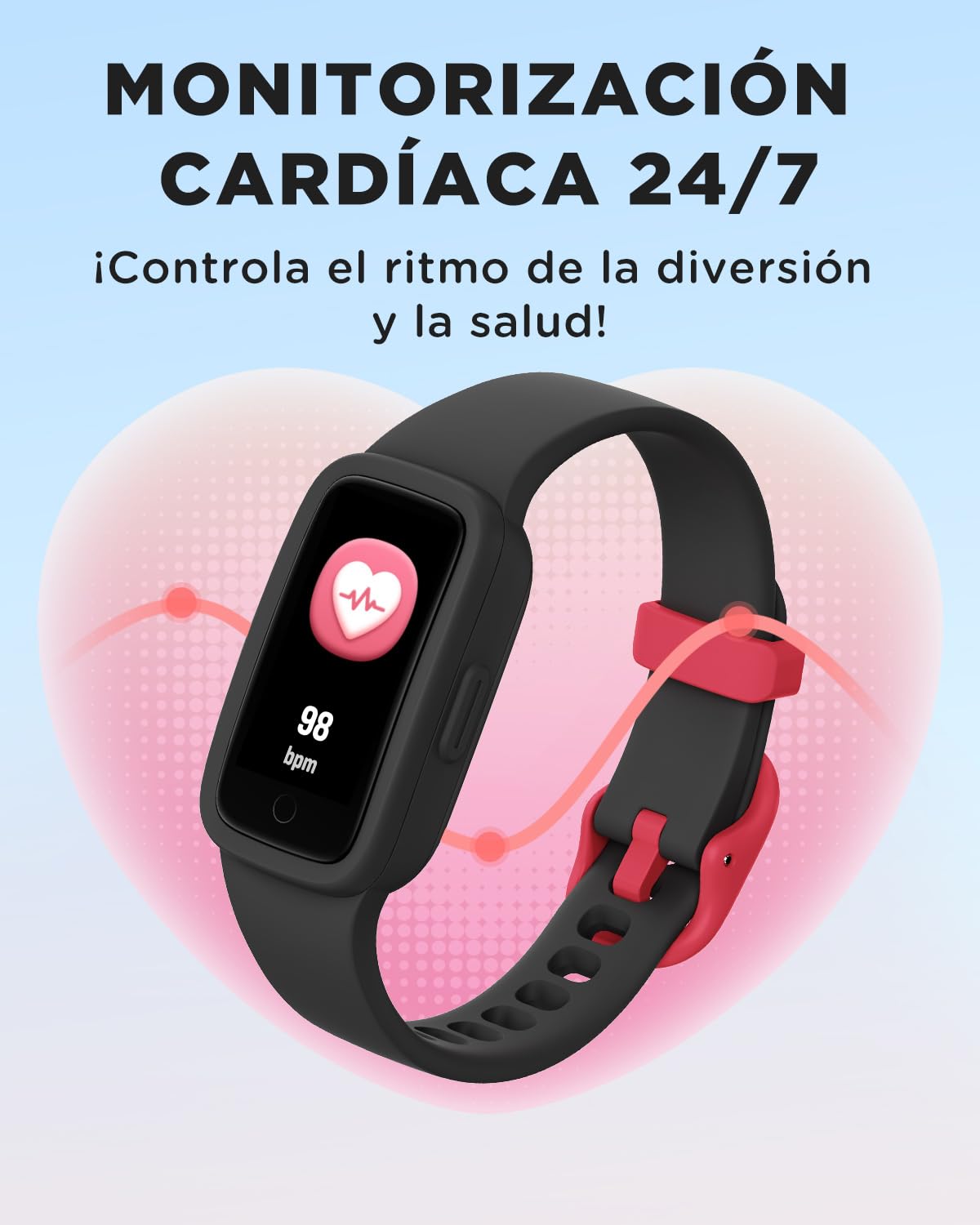 BIGGERFIVE Vigor 3 Pulsera de Actividad para Niños, Reloj Inteligente con Pantalla AMOLED, Impermeable 3ATM, Monitor Ritmo Cardíaco y Sueño, Negro
