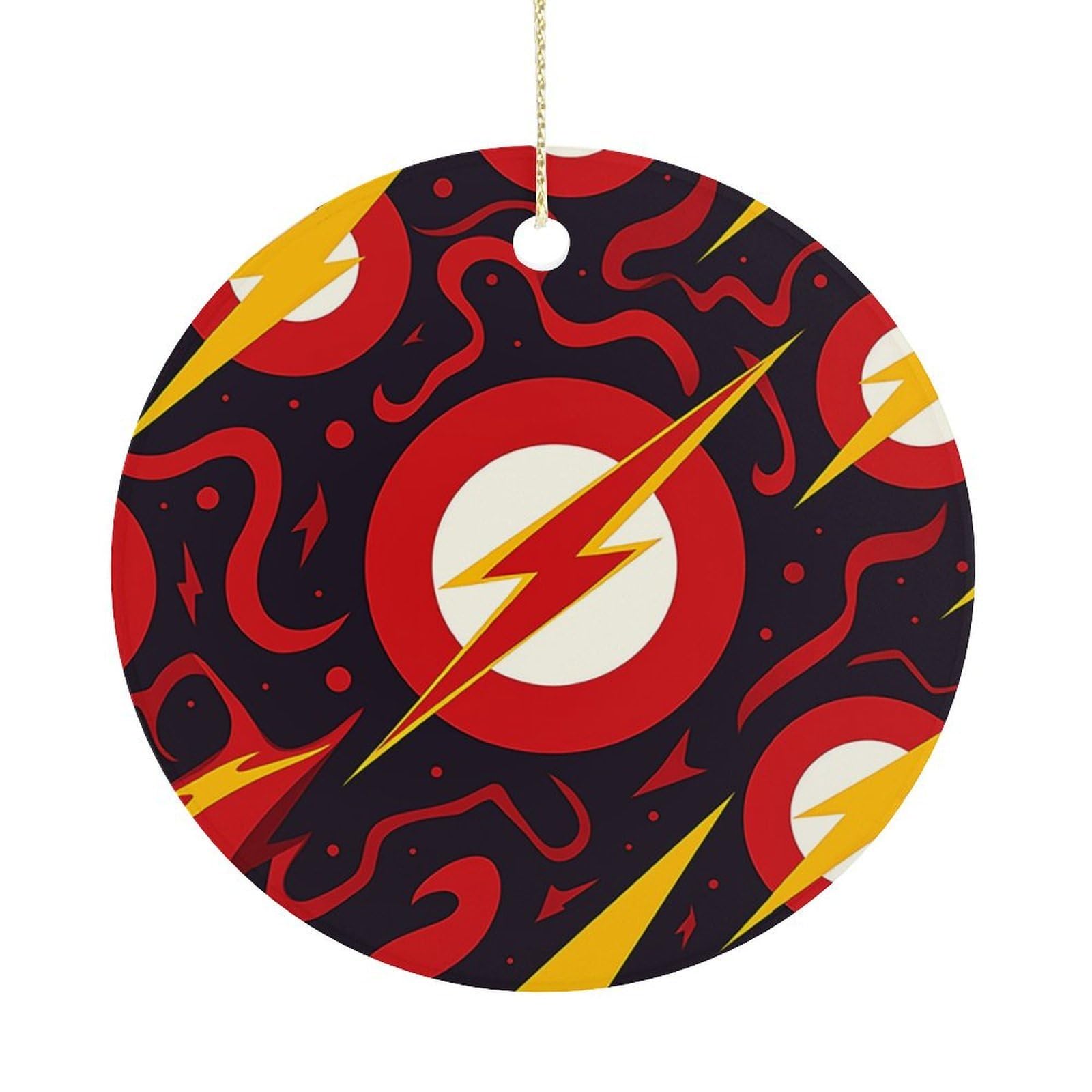 Red Glitter Pattern Christmas Ornaments Colorful Round Ceramic Ornament Christmas Hanging Decor Christmas Tree Decorations Xmas Keepsake for Women Men Xmas Holiday Party