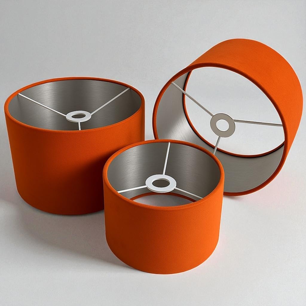 Plush Velvet Lampshade for Ceiling Shade, Table, Floor Lampshade with Brushed Silver Lining Handmade in the UK (Orange,Diameter 50 x 24cm Height