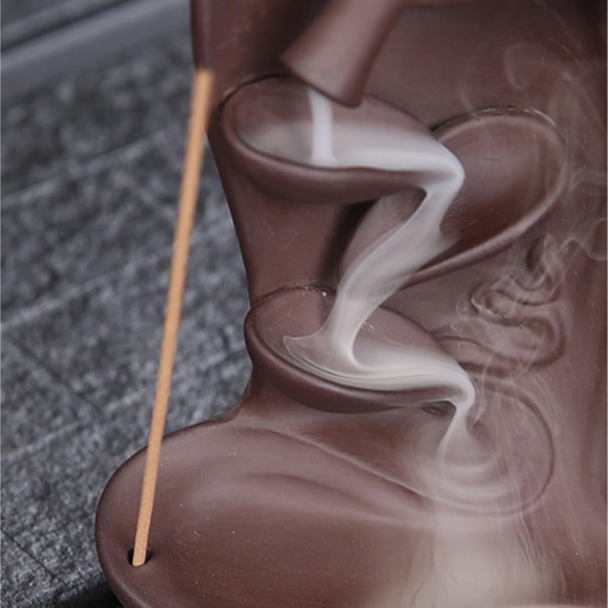 Bruciatore per Incenso Bruciatore di Incenso con Riflusso Sabbia Viola, Decorato A Mano Buddha Famiglia Ufficio