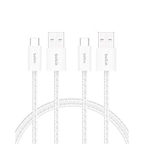 Belkin Confezione da 2 cavi intrecciati da USB-A a USB-C da 1,5 m, 15 W, cavo flessibile per ricarica rapida, cavo Type-C per iPhone 17 e iPhone 16 series, Galaxy S25, Pixel 10, iPad Pro ecc., bianco