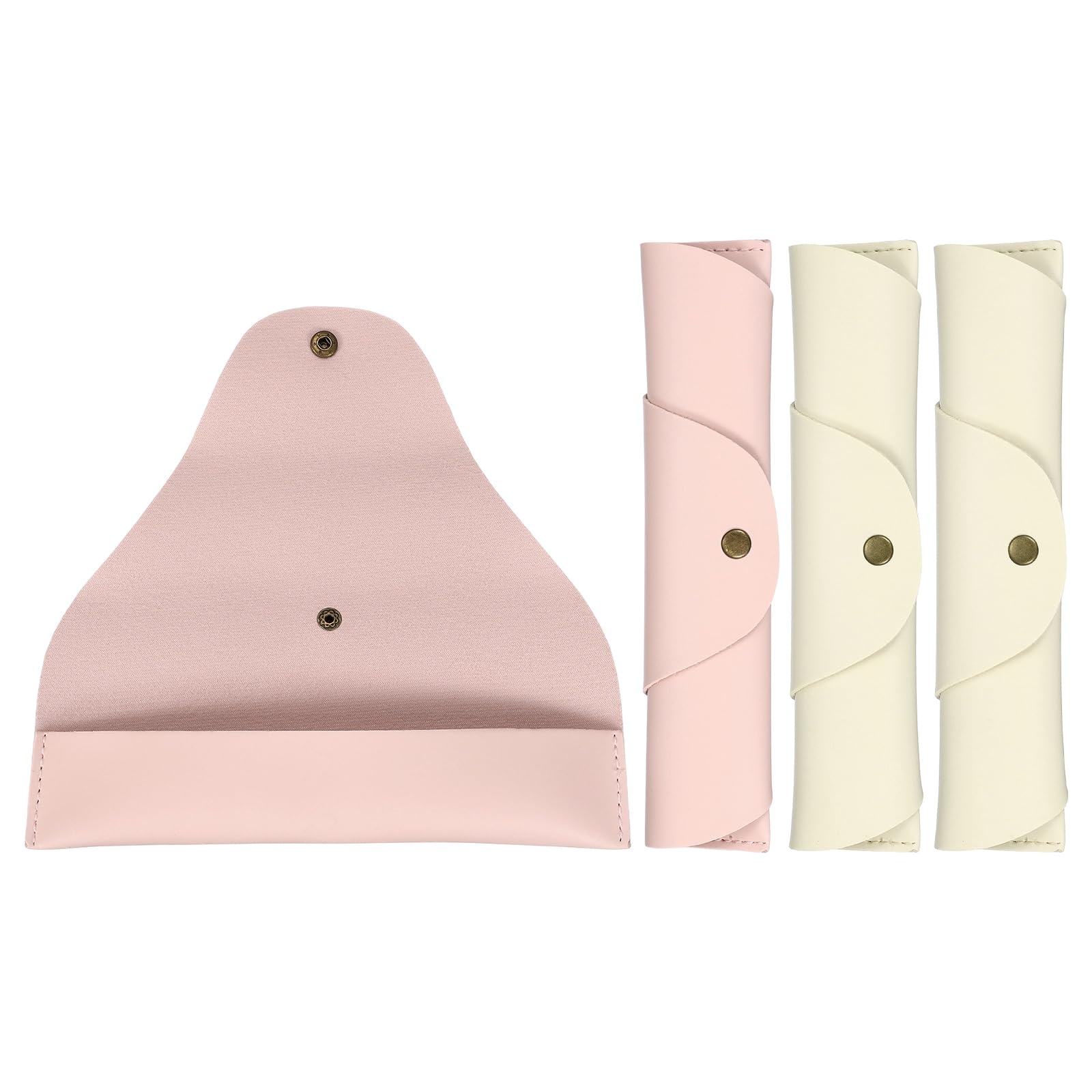 PATIKIL Vintage Leather Pen Case Roll Leather Pen Holder, 4 Pack Snap Cover Pencil Sleeve Case Roll Bag for Ballpoint Markers Art Supplies Office, Pink/Beige