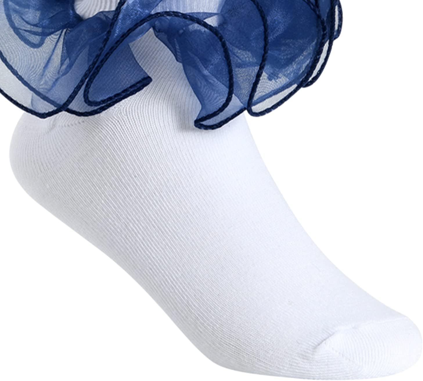 3 Pairs Girls Ruffle Socks Big Double Lace Frilly Trim Dress Socks - Image 5