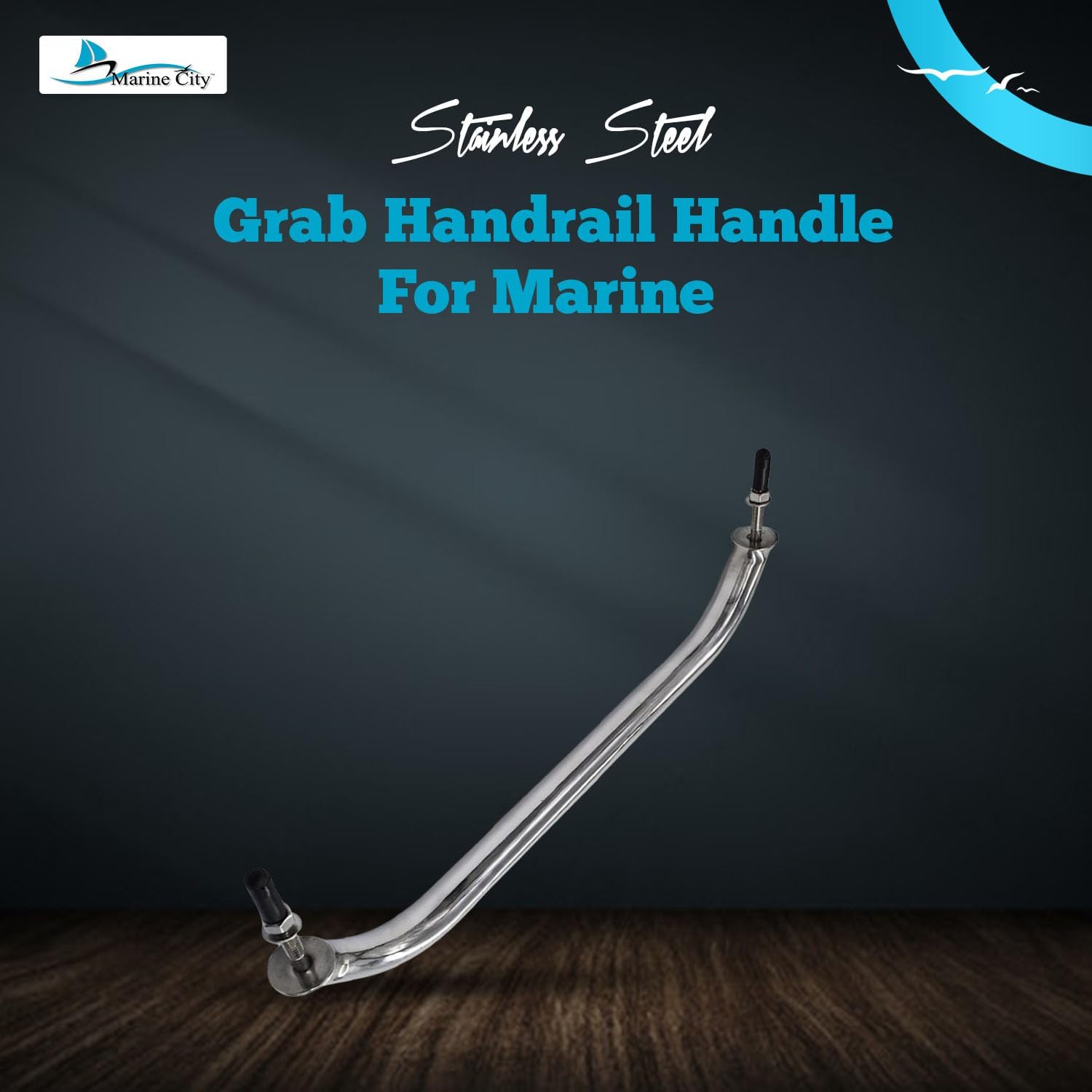 MARINE CITY Handrail Grab Rail Handle, 304 Stainless Steel with Double-End Studs, 12 Inches, Water & Corrosion-Resistant, Ideal for Marines, Boats, Yachts, Kayaks