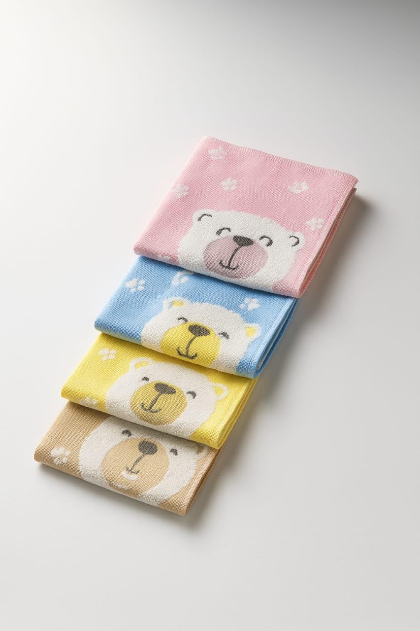 ALLY VINNY Soft Cotton Handkerchief for Women, Girls & Kids | Cute Cartoon Bear Design | Reusable & Gentle | Multicolor | 25 x 25 cm | Pack of 6 3