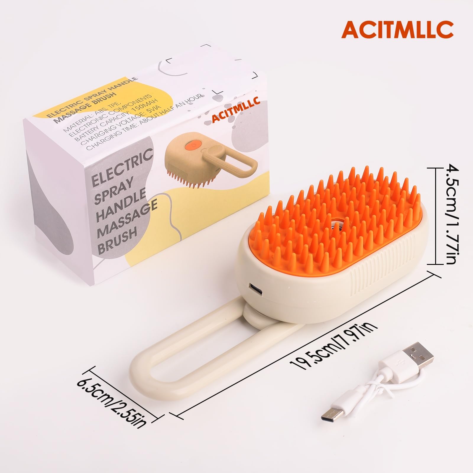 Spazzola a vapore 3 in 1 per gatti, per spargimento, pulizia e massaggio, ricaricabile tramite USB, pettine per la rimozione dei peli per gatti e cani a pelo lungo e corto (bianco)