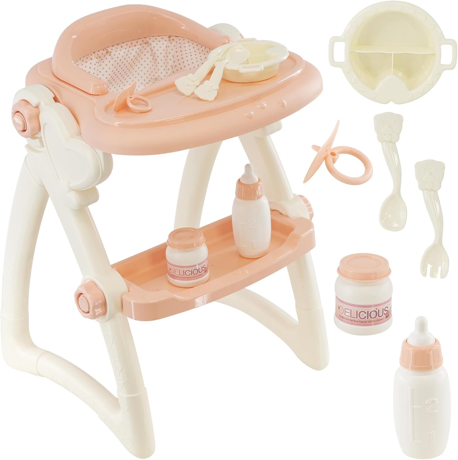 BiBi Doll Dolls Feeding High Chair Toy Play Set with Baby Doll