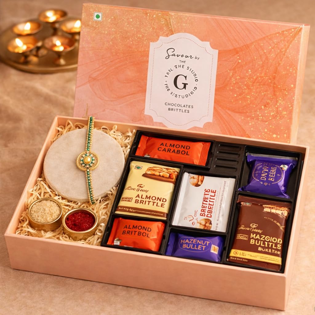 THE GIFT STUDIO.COM |Floral Elegance Rakhi Gift Set for Brother | Mother of Pearl Flower Rakhi & Premium Chocolate Box | Raksha Bandhan Gift