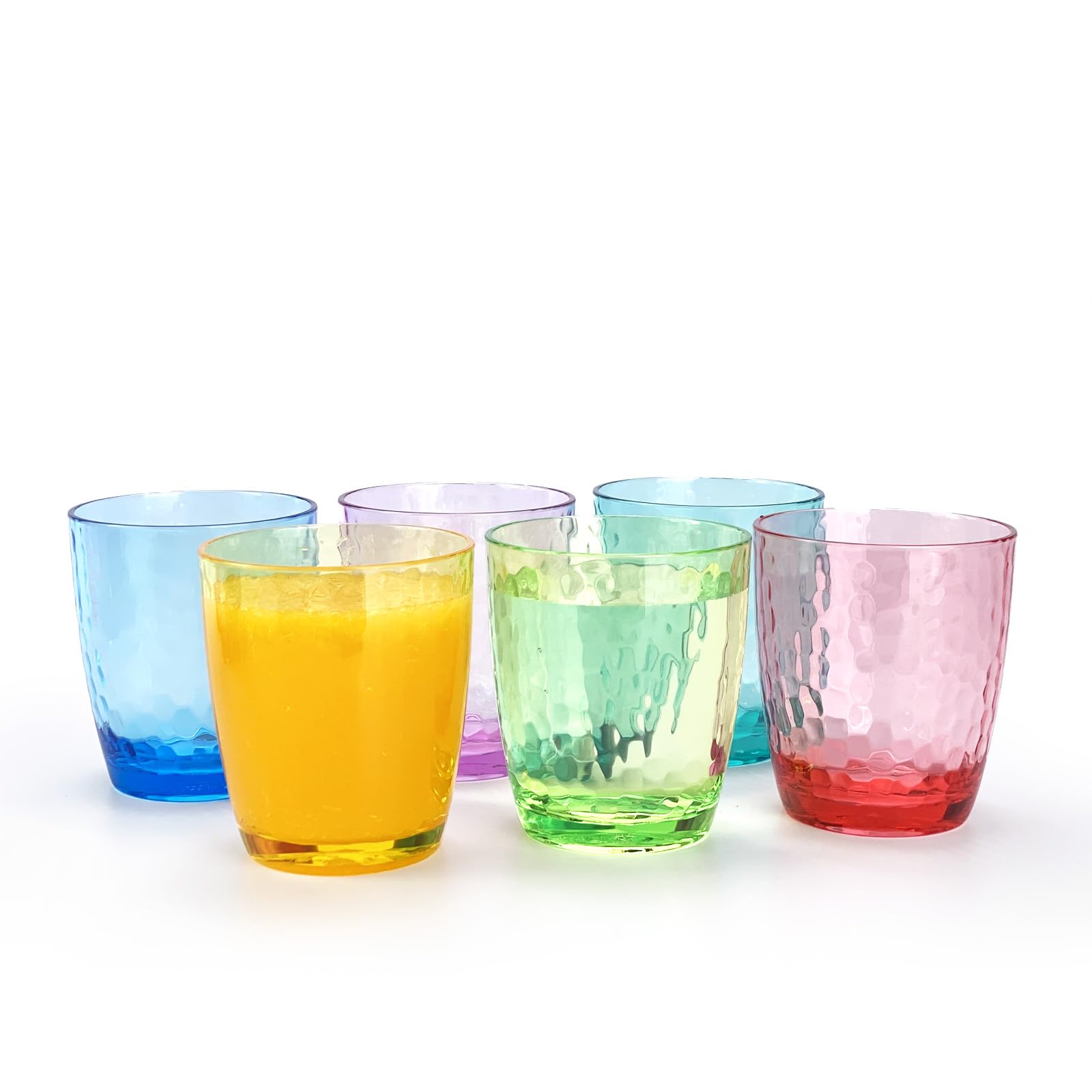 Hammered Style - Vasos de plástico acrílicos de 430 ml, juego de 6 unidades, multicolor, sin BPA, apto para lavavajillas