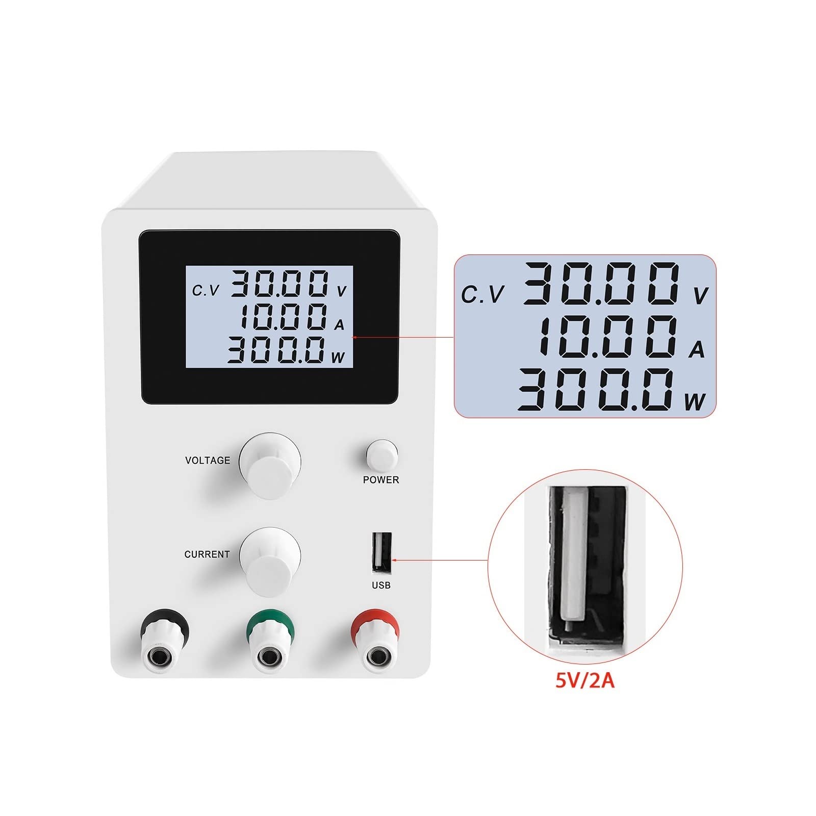 Zasilacz prądu stałego o zmiennym napięciu, Zasilacz DC laboratoryjny stół warsztatowy do konserwacji 30V 10A Regulator napięcia prądu 60V 5A stabilizator przełączający moc(120V 3A White)
