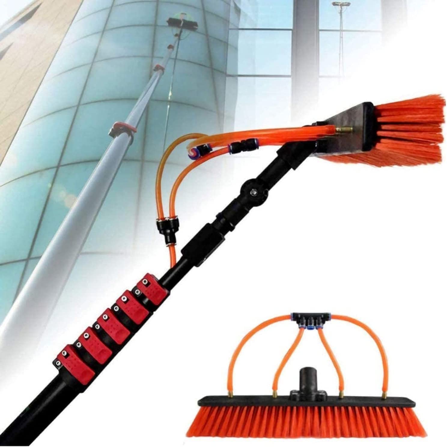 OLSKFUH Telescopic Window Cleaner Kit - 3.6-11M Water Fed Pole With Brush Ideal For Cleaning Solar Panels And Hard-To-Reach Areas Efficient Outdoor Cleaning Tool,24ft/7.2m