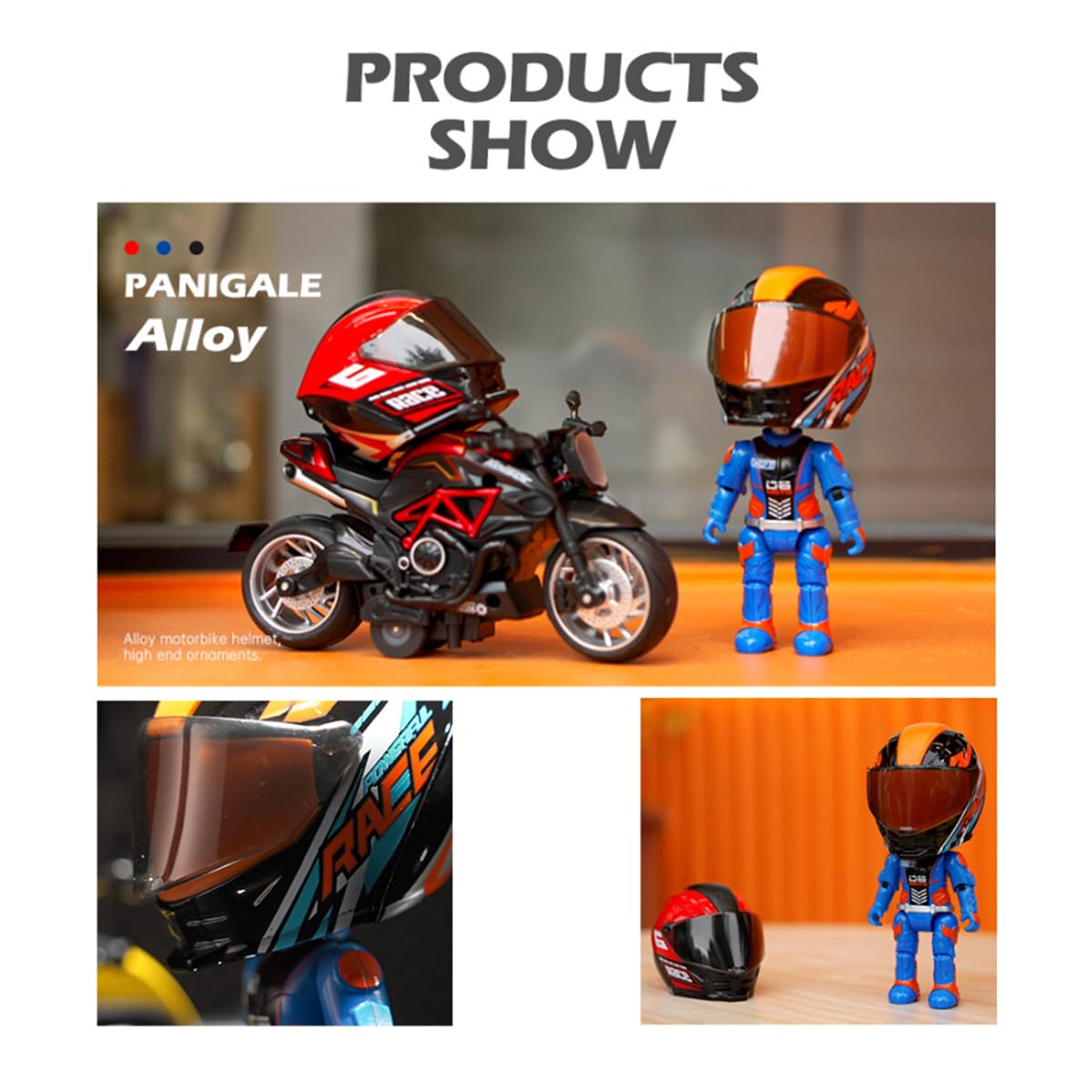 Doyomtoy Figure di motociclisti, caschi da moto in lega, giocattoli da corsa trasformabili, regali, decorazioni