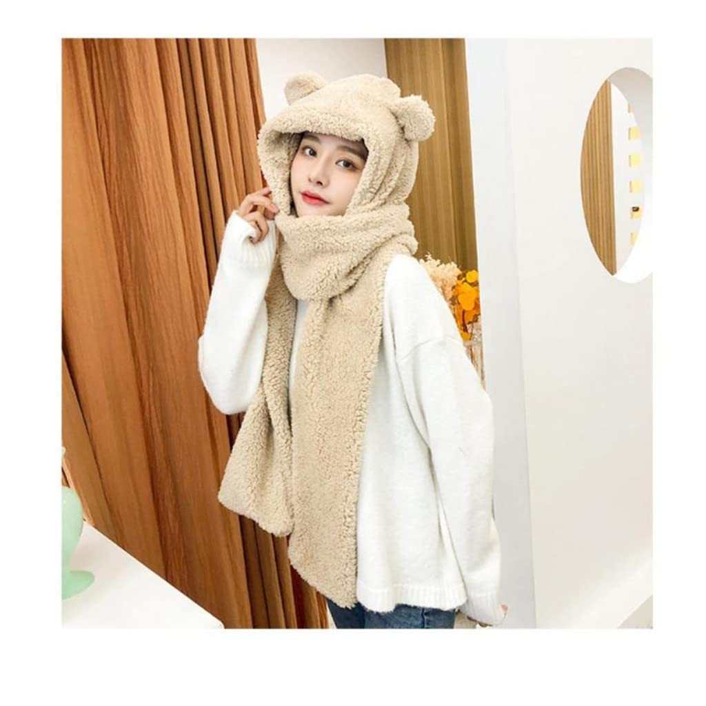 Inverno Carino Un Pezzo Cappello Orso Orecchie Orecchie Cappello Caldo Antivento Collo Sciarpa Cappuccio Studente Donne più Tappo Cashmere(3-Pack)