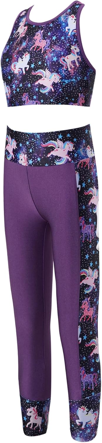 2PCS Kids Girls Sports Dance Outfit Crop Tops Shorts Leggings Tracksuit Workout