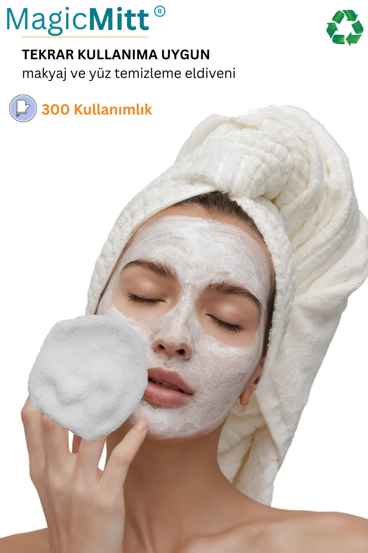 Magic Mitt 300 Use Microfibre Makeup And Face Cleaning Gloves - Easy To Clean With Water (1, White, Standard) - Image 2