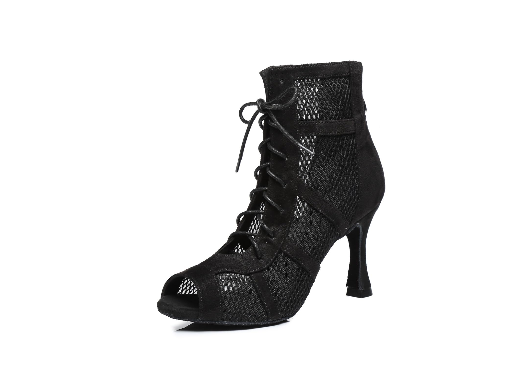 Dance Practice Shoes for Women Mesh Ballroom Sandals Heels Party Prom Ankle Booties with Zip