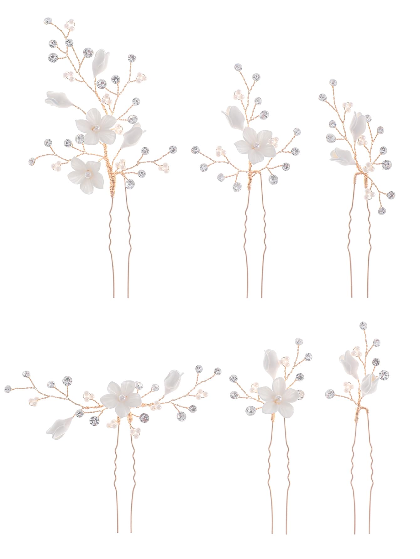 Blumen-Braut-Haarnadeln, Perlen, Braut, Hochzeit, Haarteile, Blatt, U-förmig, Haarschmuck, Kopfschmuck für Hochzeit, Bräute, Damen Mädchen (Silber) (6 Stück) (C1505 Gold)