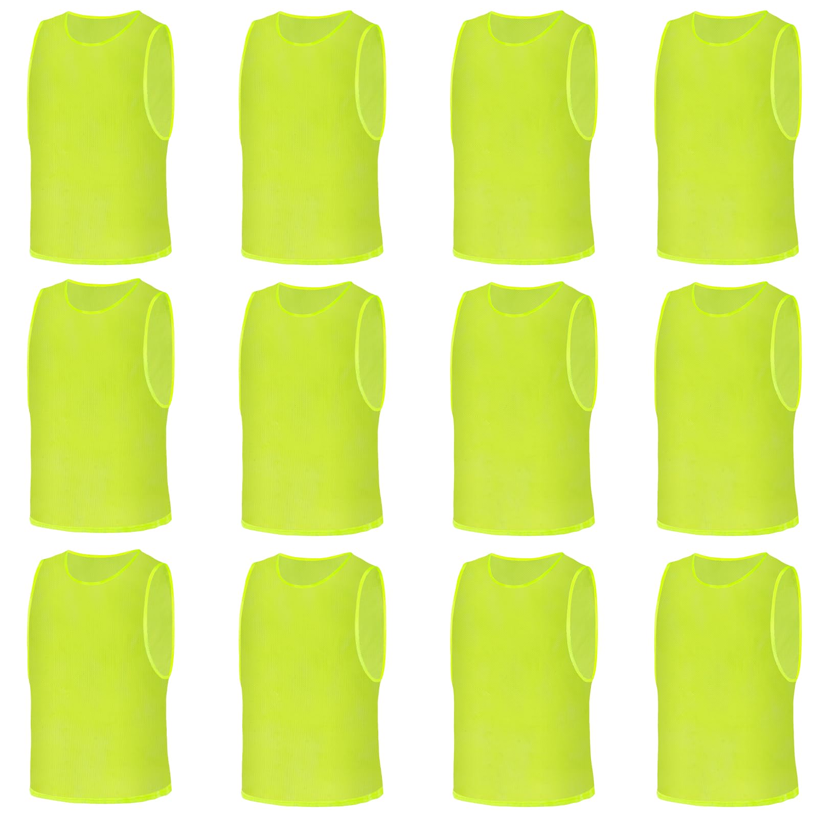 AUYAO 12Pcs Adults Team Training Vest Breathable Mesh Scrimmage Sleeveless Training Pinnies Training Bibs Quick-Dry Sport Bibs Sports Practice Vests for Soccer Basketball Practice(Fluorescent Green)