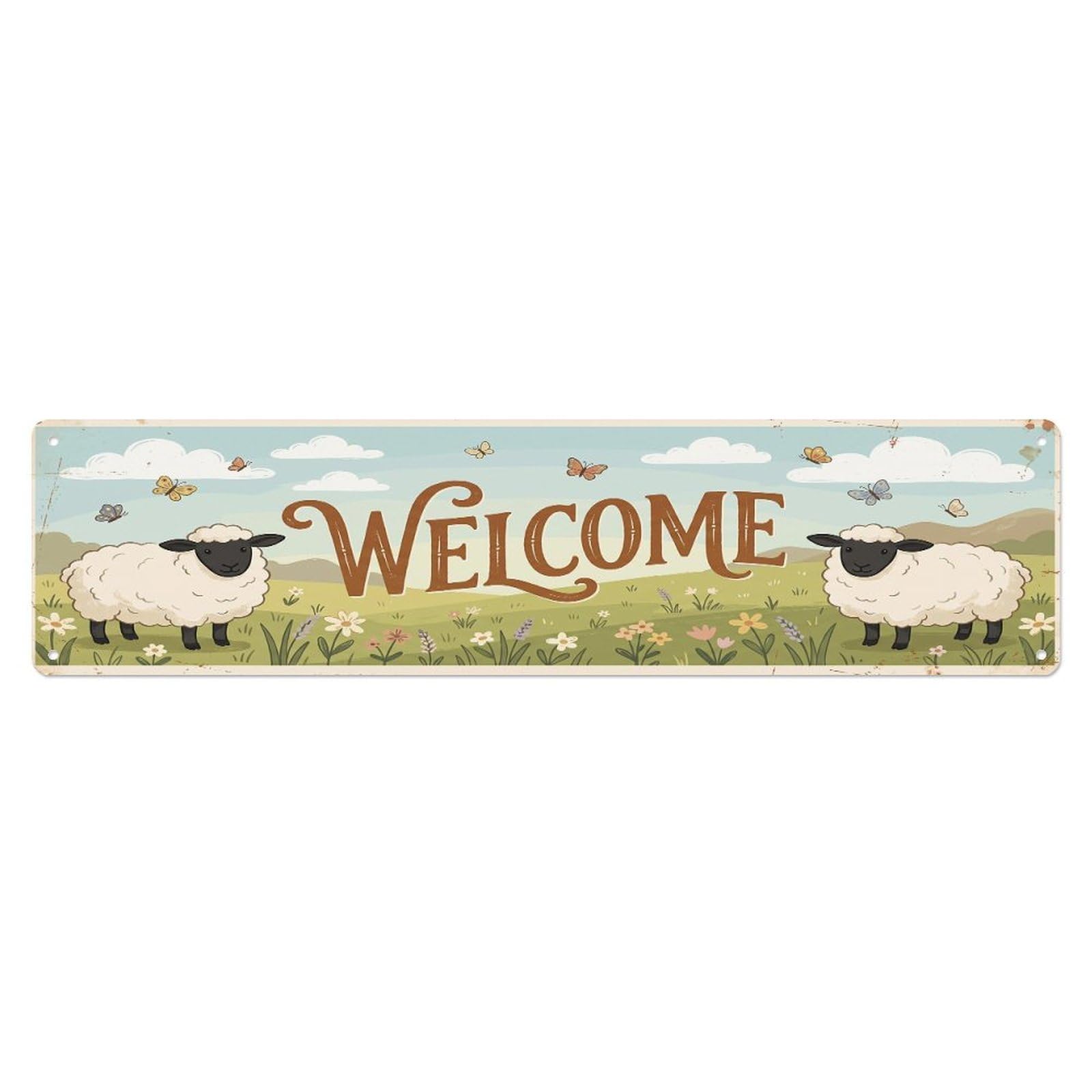 Olhnbad 4X16inch(10X40cm) Vintage Welcome Cheviot Sheep Metal Tin Sign