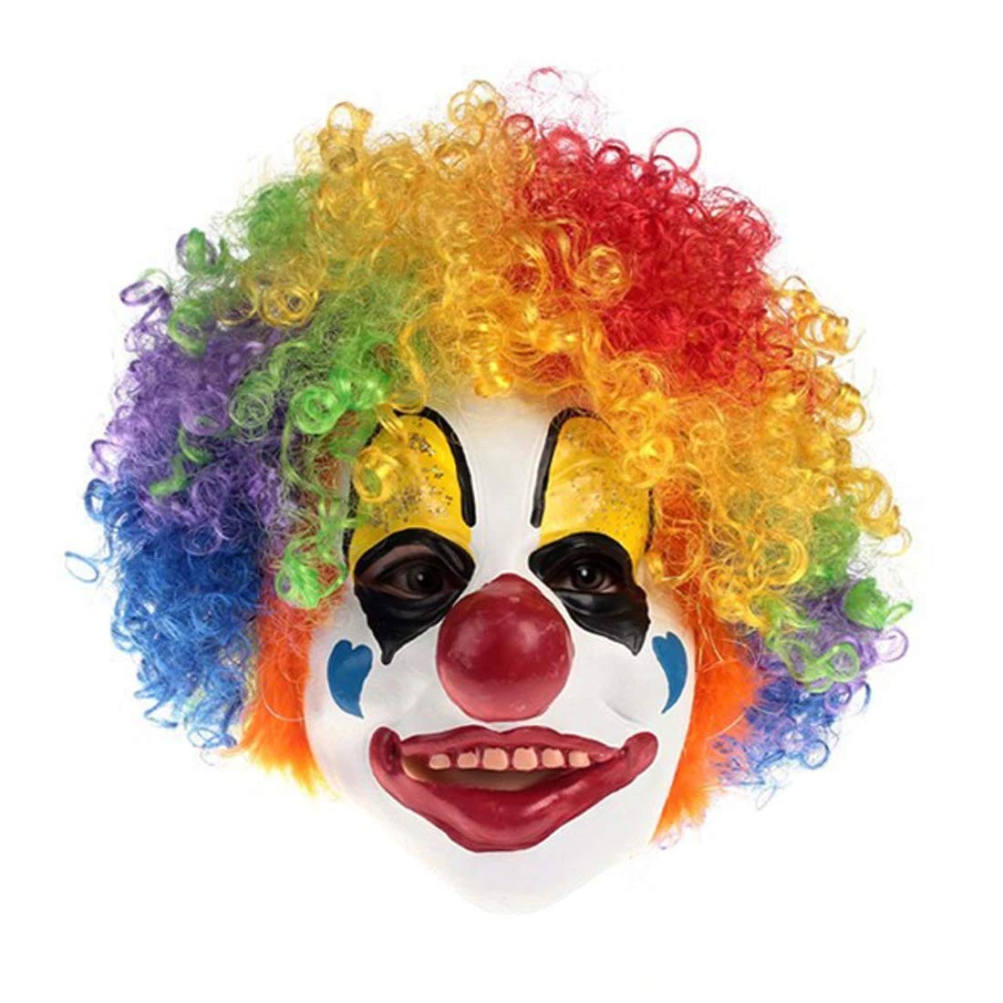 Clown Mask With Colorful Clown Wig Breathability Mouth Visible Eye