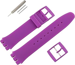 MMBAY Rubber 19MM Purple Watch Strap Compatible Swatch Watch Band Replacement Waterproof Silicone Watch Wristband for Ladies(Purple Buckle)