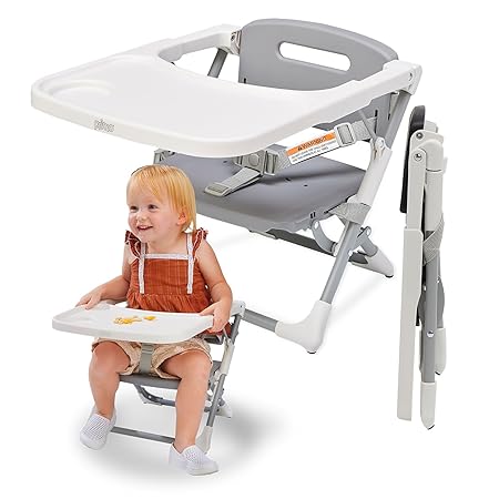 PrimoBaby SproutSeat Booster Seat for Kitchen Chair - Portable Folding Design, Travel Baby Beach Essentials, with 3-Point Safety Harness, Adjustable Tray, Dishwasher Safe Tray, Baby Floor Seat