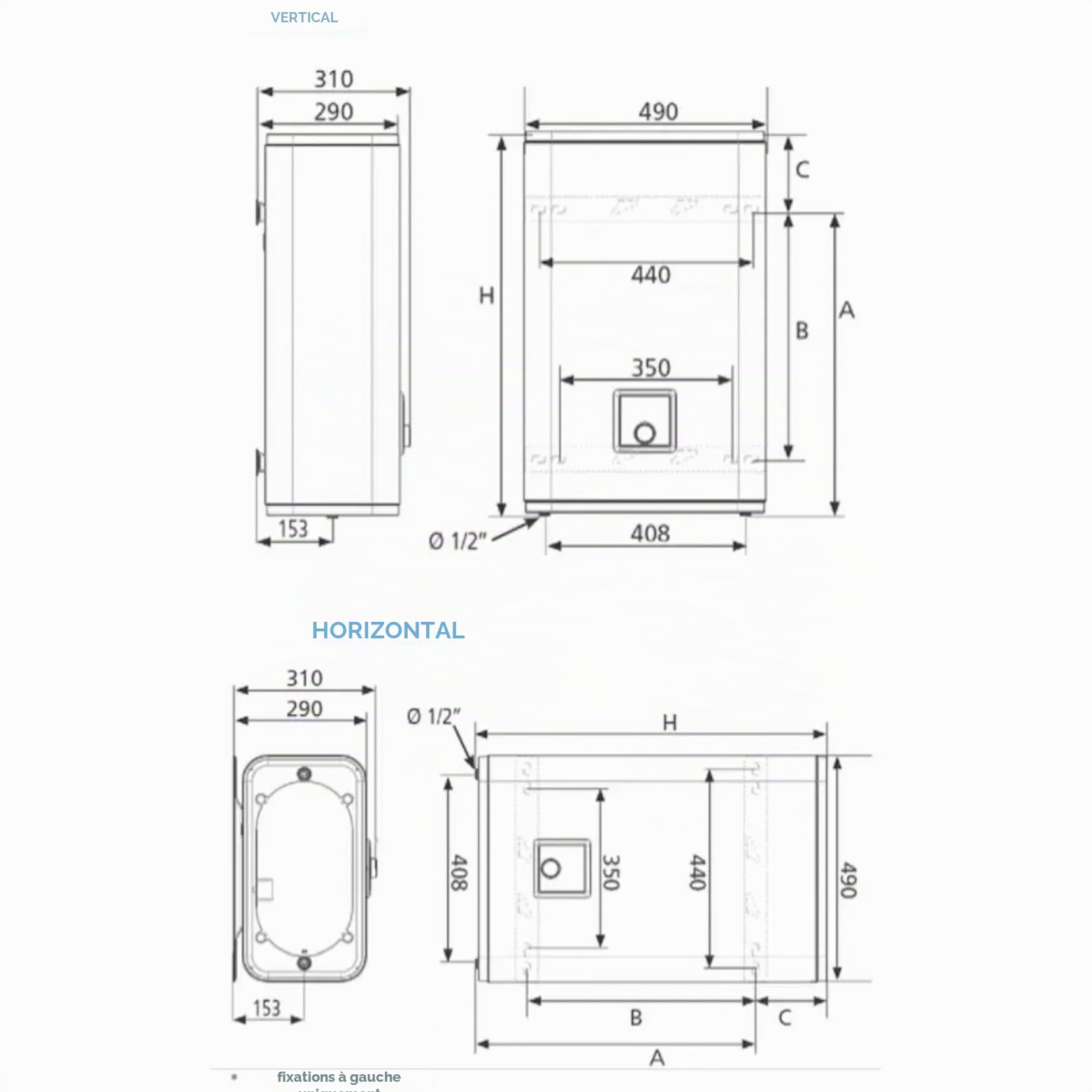 Atlantic Vertigo Access 100 ErP Chauffe-eau Électrique 80 Litres Vertical Horizontal