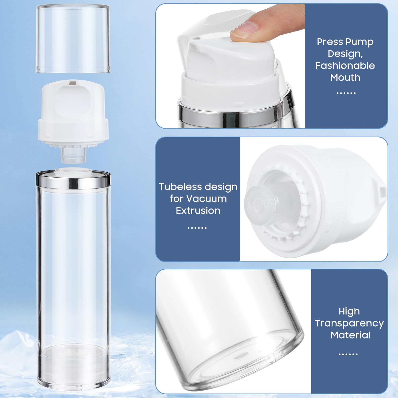 Flacone Pompa Airless 150ml 2 Pezzi Contenitore per Lozione Trasparente Abs Bottiglia da Viaggio Coperchio Erogatore per Crema Viso e Balsamo Adatto a Viaggi e Uso Quotidiano