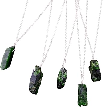 Raw Green Chrome Diopside Handmade Pendant Necklace, Natural Rough Crystals, Energy Gemstone Healing Crystals, Silver Women Jewellery 18 inch A+ Quality