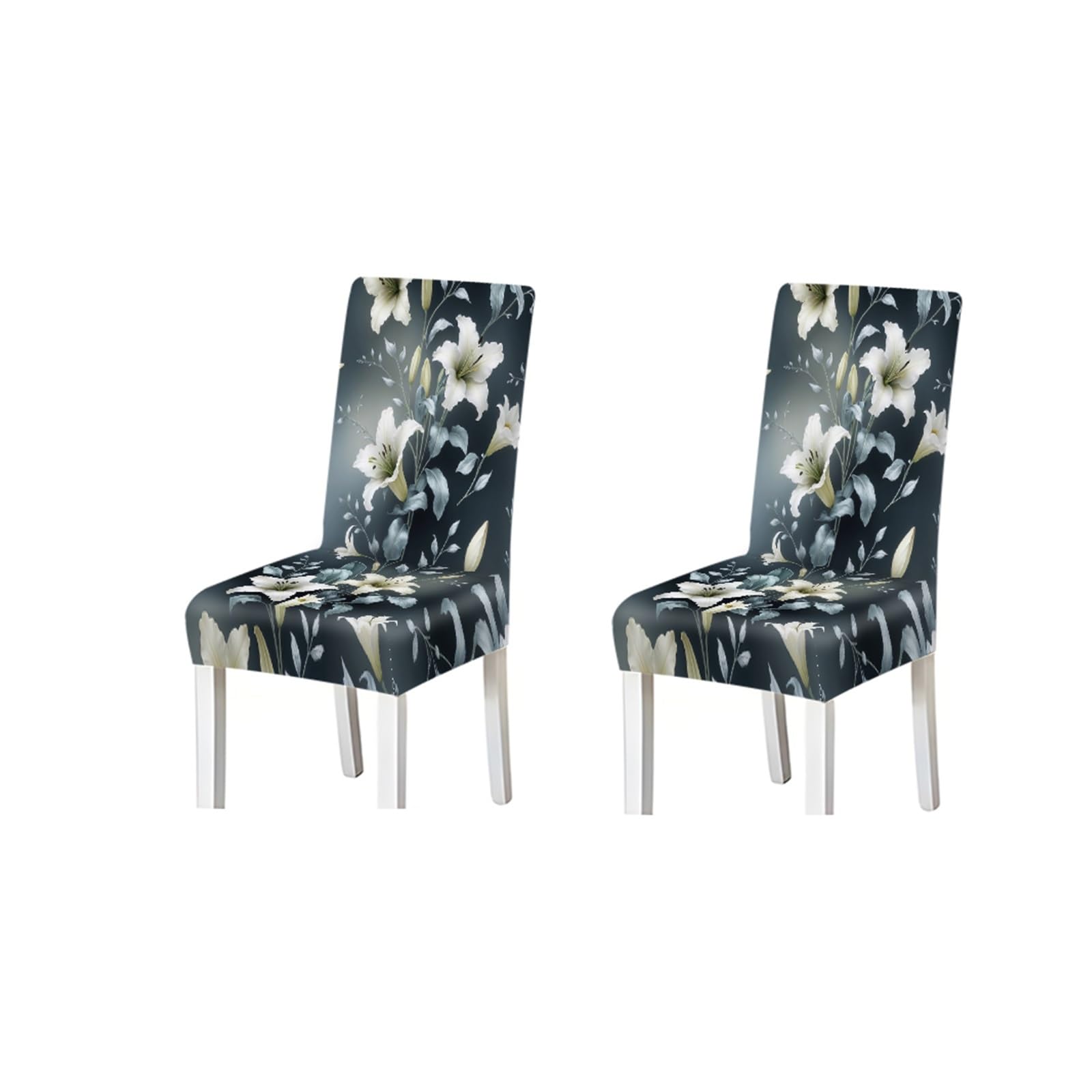 KXUAUV Elegant White Lily Floral Print Stretch Dining Chair Covers, 2/4/6 PCS For Home Kitchen Party Seat Protectors for Restaurant Hotel Party(2PCS Chair cover)