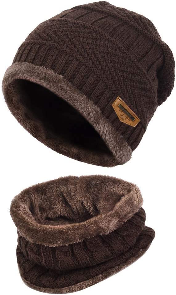 Aenon Fashion is my passionMens Womens Winter Beanie Hats Scarf Set Warm Knit Hat Thick Fleece Lined Slouchy Cap Neck Warmer for Men Women Brown