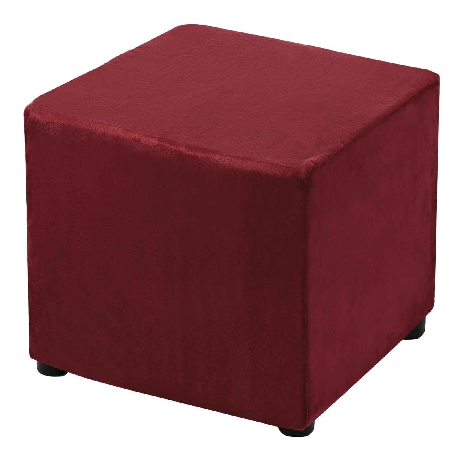 sourcing map Stretch Foot Stool Cover Square Footrest Slipcover with Elastic Footstool Protector for Living Room Bedroom Fit Length 33-45.7cm/13-18inch, Wine Red