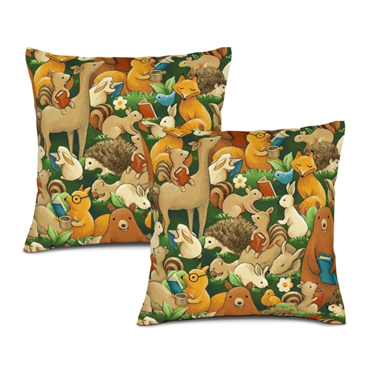 Roscan Brown Boho Pillow Covers Home Decor, 16X16 Set Of 2 Throw Pillow Covers Decorative Square Cushion Covers For Couch Bed Car (Forest Animals Books Pillowcase)