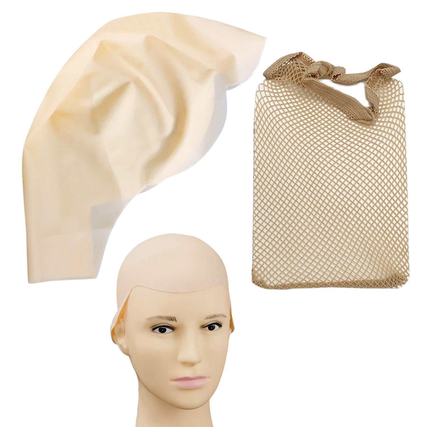 MEMOFYND 1 Piece Of Bald Head Cover And 1 Piece Of Hair Net, Latex Head Cover, Creative Head Cover, Role-Playing Props, Masquerade Head Dress
