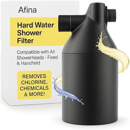 Afina Filtro de ducha para agua dura, elimina el 99% de cloro, sustancias nocivas y metales pesados, mejora tu piel y cabello (negro)
