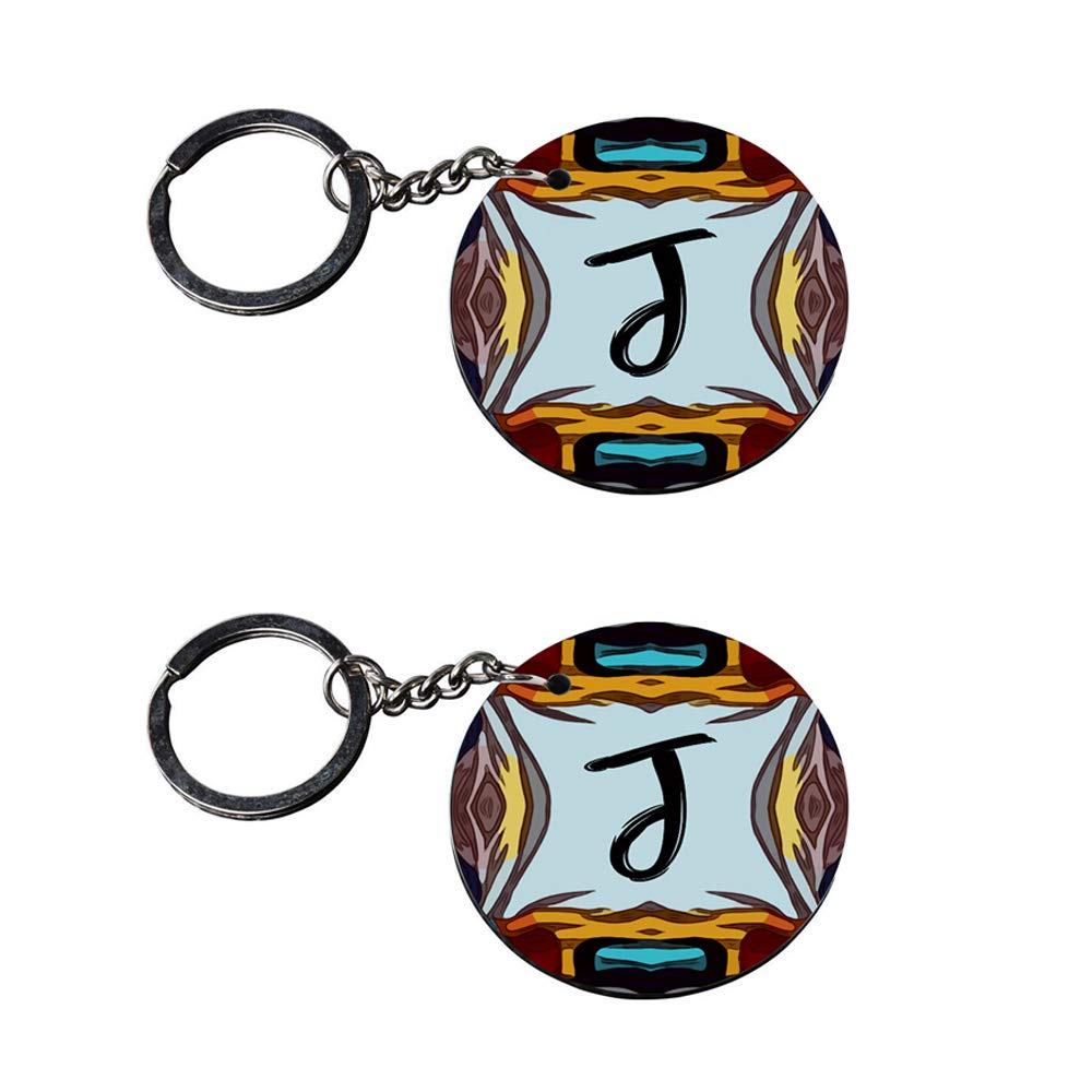 Anuman007| Alphabet J keychain | z keychain customized keychain with photo Printed Wooden Keychain| Circle Shape Set of 2 keyrings 2x2 inch
