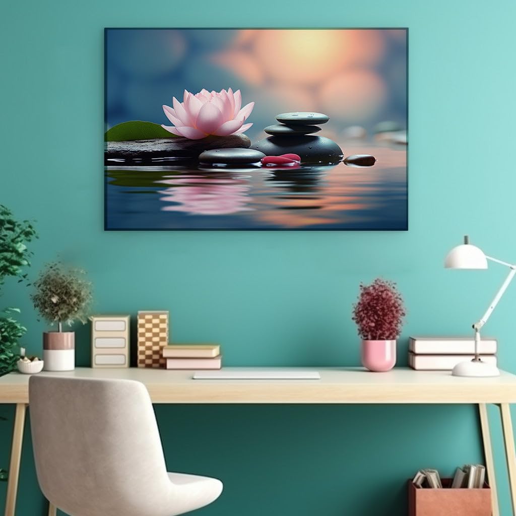 Canvas for Living room. Serenity Captured Lotus and Stones in Harmony, 27 x 18 inch Canvas Wall Art - Modern Home Decor