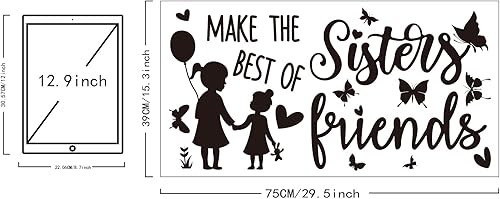 Miniatura 2 de SUPERDANT Calcomanías de pared en blanco y negro: Hermanas, Amigos, calcomanías de pared con decoración de mariposa para guardería, dormitorio de