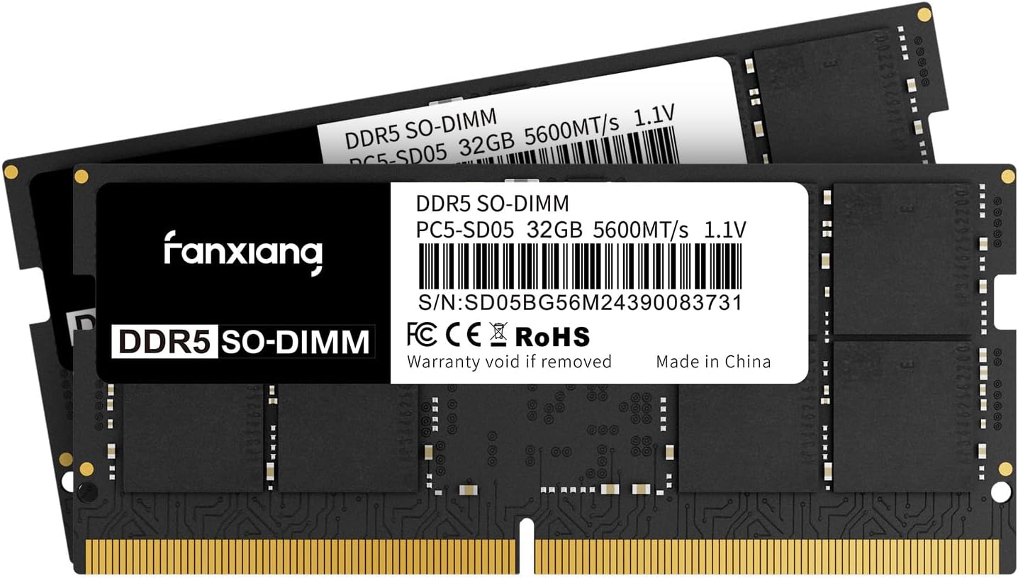 fanxiang SODIMM DDR5 5600MHz RAM 64GB Kit (2 x 32GB),CL46 1.1V SODIMM 262 Pin Laptop Memory Module Ram,Memory for Enhanced Gaming Performance and Smooth Multitasking fanxiang SODIMM DDR5 5600MHz RAM 64GB Kit (2 x 32GB),CL46 1.1V SODIMM 262 Pin Laptop Memory Module Ram,Memory for Enhanced Gaming Performance and Smooth Multitasking