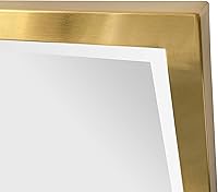 Vista 6 de Espejo rectangular de baño con marco de metal dorado cepillado, espejos de tocador biselados inclinables para pared, total 23.9 x 24 pulgadas