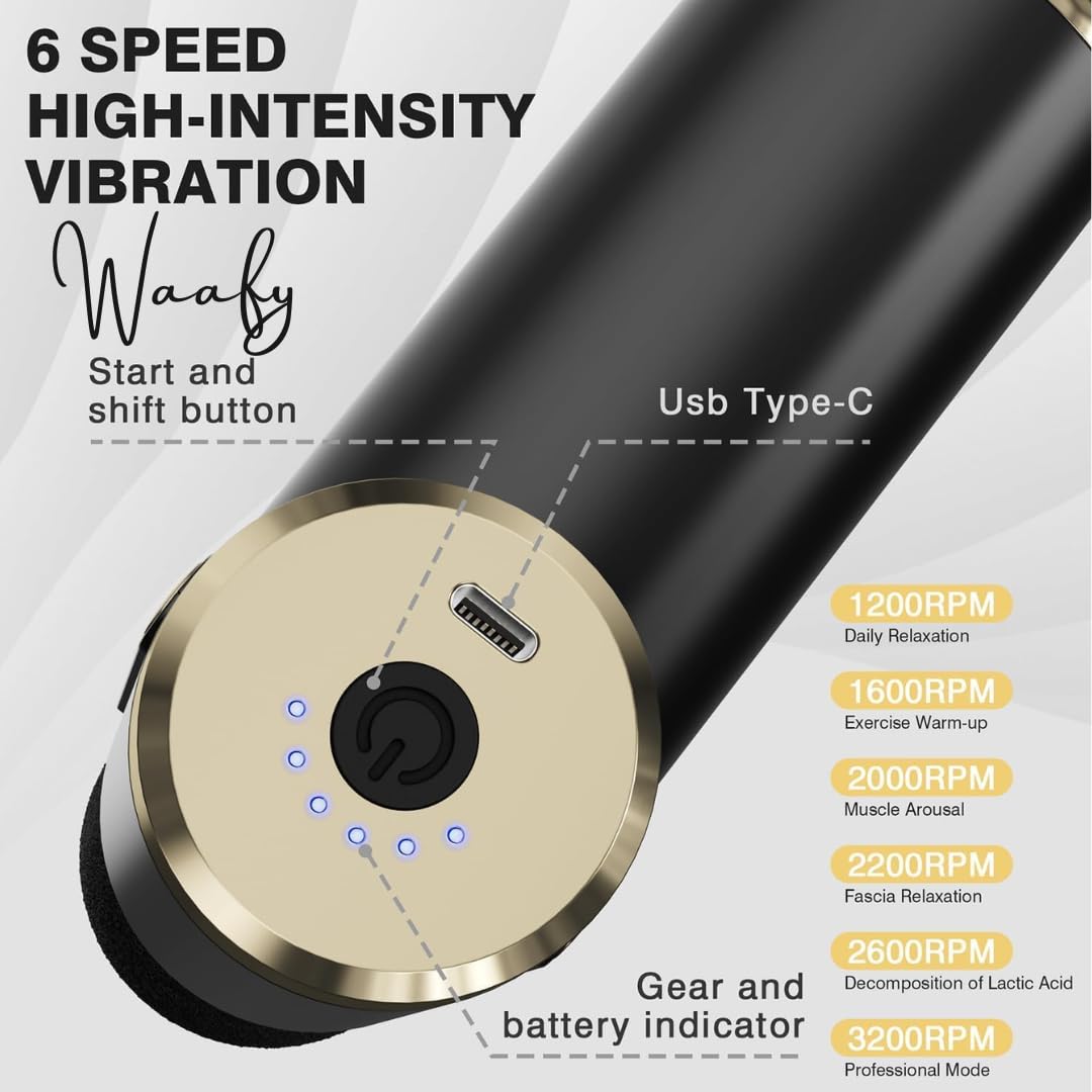 Waafy Mini Massage Gun – Massage Gun Deep Tissue for Pain Relief with 4 Massage Heads & 6 Speeds, Electric Mini Handheld Body Massager for Any Pain Relief Travel-Friendly Muscle Massager for Men & Women (Black) Waafy Mini Massage Gun – Massage Gun Deep Tissue for Pain Relief with 4 Massage Heads & 6 Speeds, Electric Mini Handheld Body Massager for Any Pain Relief Travel-Friendly Muscle Massager for Men & Women (Black)