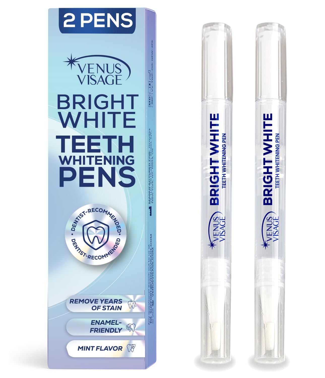 Venus Visage Award Winning Teeth Whitening Pen, 20+ Uses - Teeth whitening Kit Professionally formulated - Best Teeth whitening Gel Pen Teeth Whitener - Low Sensitivity (Mint) (0.07 Fl Oz (Pack of 2))